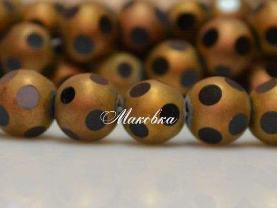 Бусина Стеклянная с напылением, шар 10 мм, 5 шт, золото с черным