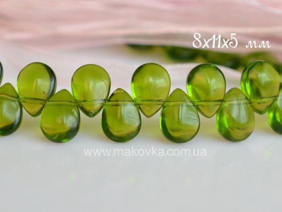 Стеклянные бусины Капля, 8х11 мм №1 зеленые, 10 штук Стеклянные бусины Капля, 8х11 мм №1 зеленые, 10 штук