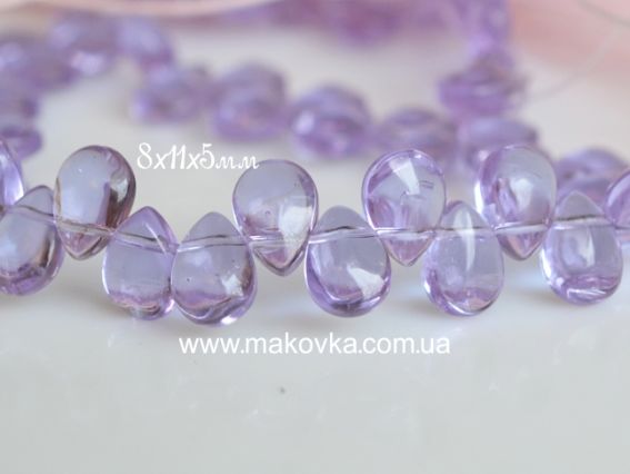 Стеклянные бусины Капля, 8х11 мм №2 сиреневые, 10 штук Стеклянные бусины Капля, 8х11 мм №2 сиреневые, 10 штук