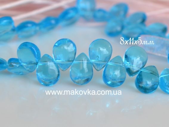 Стеклянные бусины Капля, 8х11 мм №3 голубые, 10 штук Стеклянные бусины Капля, 8х11 мм №3 голубые, 10 штук