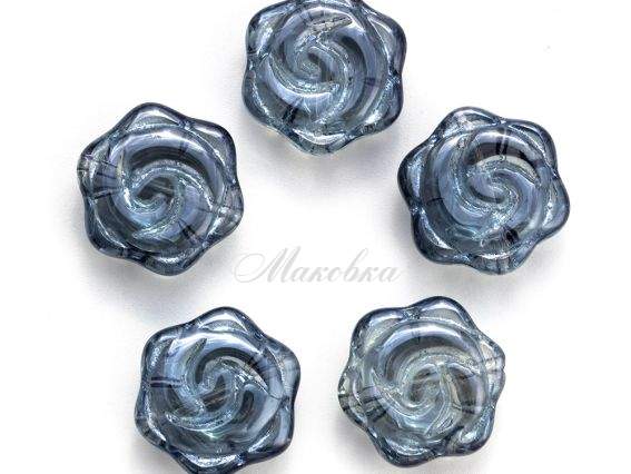 Бусина Хрустальная Роза 15мм с плакировка, серо-голубая