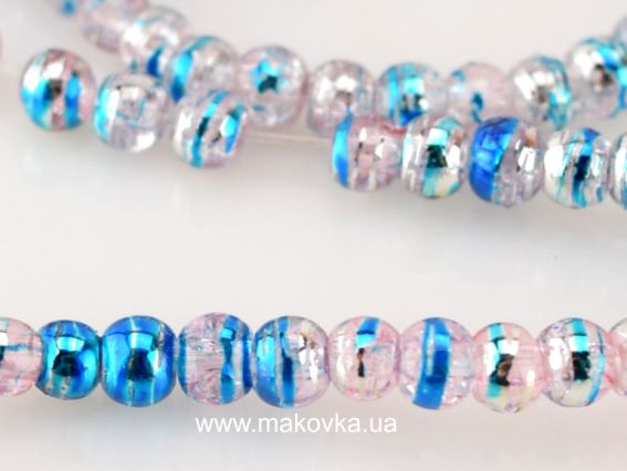 Бусины ЗЕБРА стеклянные волочильные, шар 4 мм, Белые с синим CD11, 1 низка Бусины ЗЕБРА стеклянные волочильные, шар 4 мм, Белые с синим CD11, 1 низка
