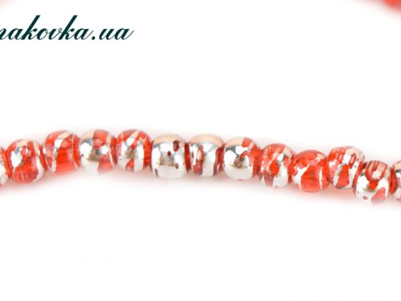 Бусины ЗЕБРА кракле Двухцветные, шар 4 мм, Коралловые с серебром CD25, 1 низка Бусины ЗЕБРА кракле Двухцветные, шар 4 мм, Коралловые с серебром CD25, 1 низка