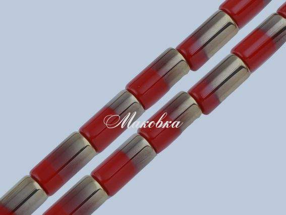 Бусина Хрустальная Цилиндр двухцветные 20 * 10мм с плакировка, Бордово-золотая