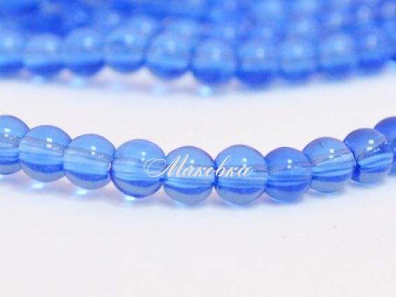 Скляні намистини у формі кулі, 4 мм №10 №10 світло-сині, 1 низка Скляні намистини у формі кулі, 4 мм №10 №10 світло-сині, 1 низка