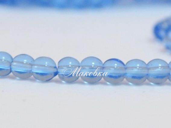 Скляні намистини у формі кулі, 4 мм №09, блакитні (сапфір), 1 низка