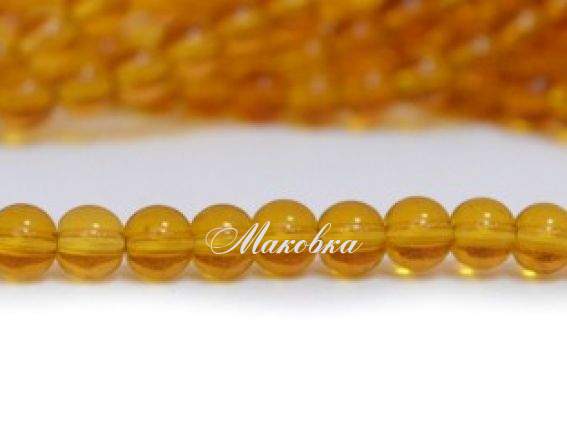 Скляні намистини у формі кулі, 4 мм №18, темно-жовті, 1 низка