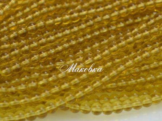 Скляні намистини у формі кулі, 4 мм №28, світло-жовті, 1 низка, 
