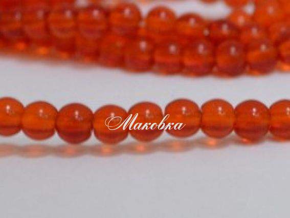 Скляні намистини у формі кулі, 4 мм №03, Hyacinth (червоні), 1 низка