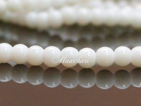 Скляні намистини у формі кулі, 4 мм №30, White Alabaster (білі непрозорі), 1 низка