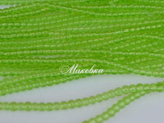 Скляні намистини у формі кулі, 4 мм №21, яскрава зелень, 1 низка