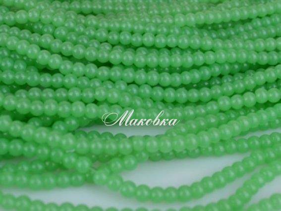 Скляні намистини у формі кулі, 4 мм №27, Jade Alabaster (салатові непрозорі), 1 низка
