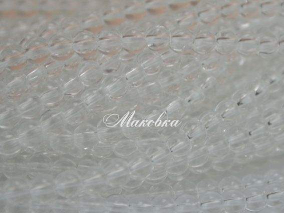 Скляні намистини у формі кулі, 4 мм №32, білі прозорі, білі, 1 низка