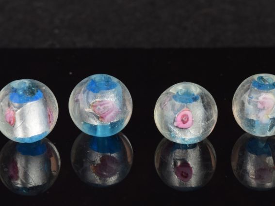 Lampwork бусина ШАР 14мм, серебро с Розами Бирюзовая  1 шт