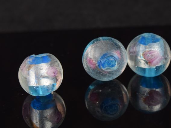 Lampwork бусина ШАР 14мм, серебро с Розами Бирюзовая  1 шт