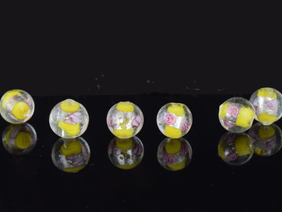 Lampwork бусина ШАР 12мм, серебро с Розами Желтая 1 шт