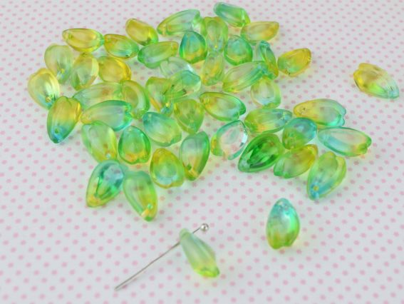 Намистина Lampwork Пелюстка Омбре Жовто-Зелена, 8*14мм 1 шт