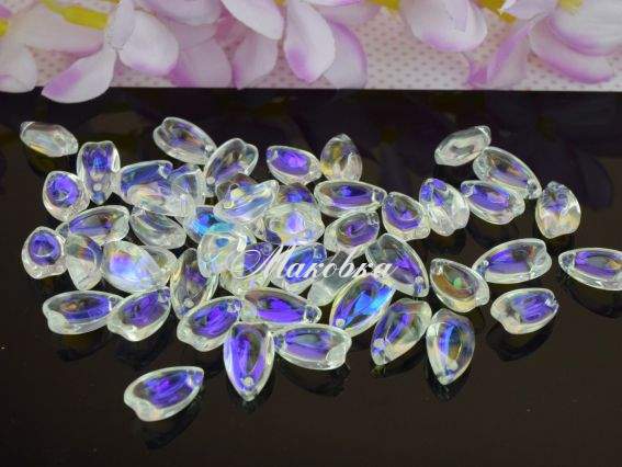 Намистина Lampwork Пелюстка Біла райдужна, 8*14мм 1 шт