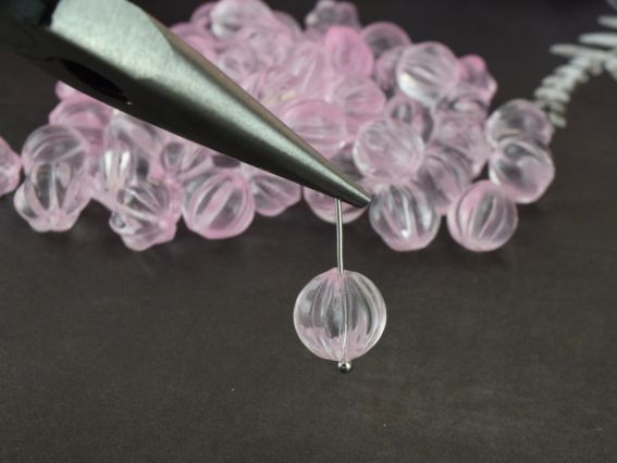 Lampwork бусина ШАР форма Тыква, размер 9,5*10мм, Бело-розовая прозрачная 1 шт