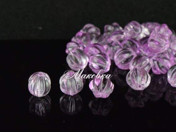 Намистина Lampwork Гарбуз, Біло-Бузкова прозора, 9,5*10мм 1 шт