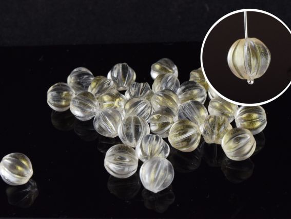 Lampwork бусина ШАР форма Тыква, размер 9,5*10мм, Бело-Ванильная прозрачная 1 шт