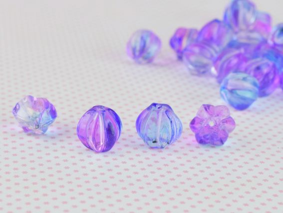 Lampwork намистина , форма Гарбуз, розмір 9,5*10мм, Біло-Пурпурно-Блакитна прозора 1 шт