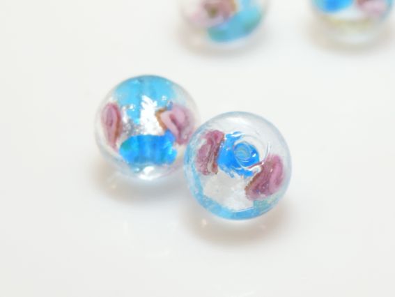 Lampwork бусина ШАР 12мм, серебро с Розами Бирюзовая  1 шт