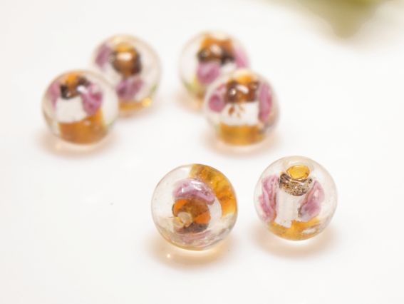 Lampwork намистина ШАР 12мм, срібло з Трояндами Коричнева   1 шт