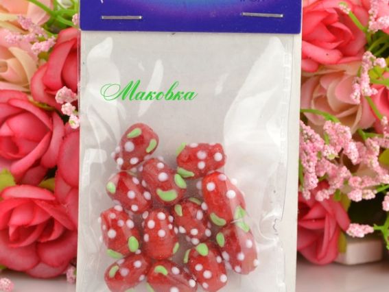 Набор бусин Клубнички, Мурано Стиль, 12 шт, MRB7 RTO Набор бусин Клубнички, Мурано Стиль, 12 шт, MRB7 RTO