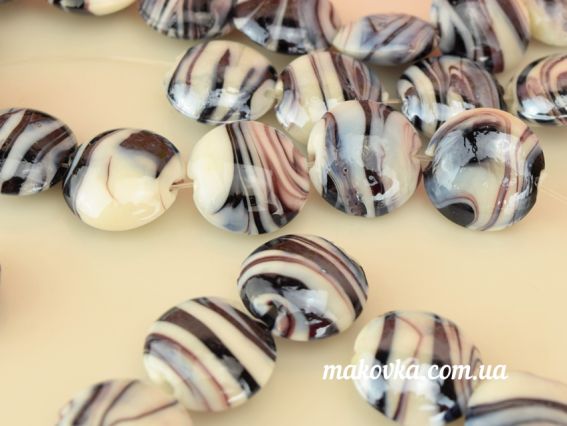 Бусина Lampwork круглая плоская 20х21х11мм черно-белая 1 шт Бусина Lampwork круглая плоская 20х21х11мм черно-белая 1 шт