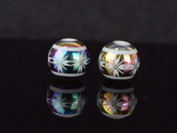 Lampwork намистина Куля 10 мм, з орнаментом Зірки Райдужна  1 шт