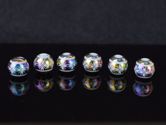 Lampwork намистина Куля 10 мм, з орнаментом Зірки Райдужна  1 шт