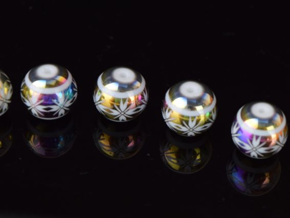 Lampwork намистина Куля 10 мм, з орнаментом Зірки Райдужна  1 шт