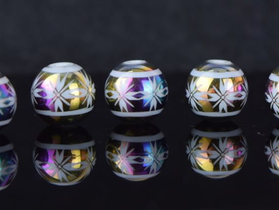 Бусина Lampwork Куля 10 мм, з орнаментом Зірки Райдужна 1 шт Бусина Lampwork Куля 10 мм, з орнаментом Зірки Райдужна 1 шт