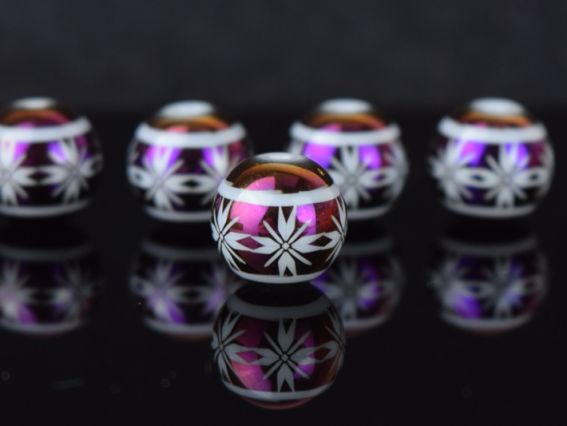 Бусина Lampwork Куля 10 мм, з орнаментом Зірки Пурпурно-фіолетова 1 шт Бусина Lampwork Куля 10 мм, з орнаментом Зірки Пурпурно-фіолетова 1 шт