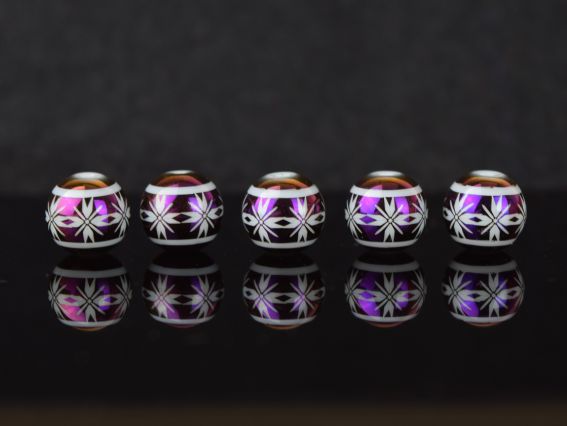 Lampwork намистина Куля 10 мм, з орнаментом Зірки Пурпурно-фіолетова 1 шт