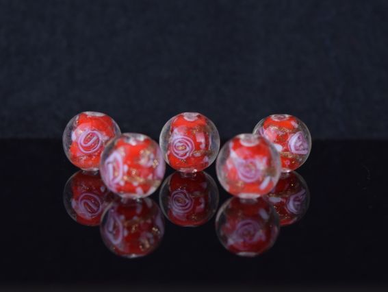Lampwork намистина ШАР 12мм, з трояндами ЧЕРВОНА 1 шт