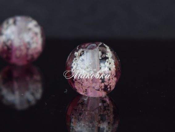 Бусина Lampwork ШАР 12мм, Бульбашки, двоколірна Курна троянда з білим, що світиться 1 шт