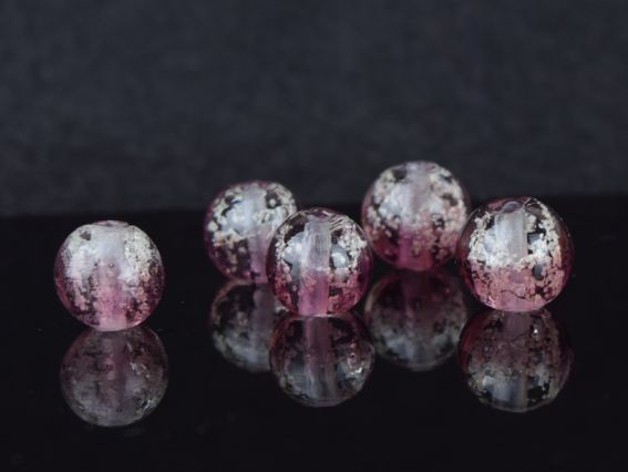 Lampwork бусина ШАР 12мм, Пузырьки , двухцвеная Пыльная роза с белым , светящаяся в темноте 1 шт