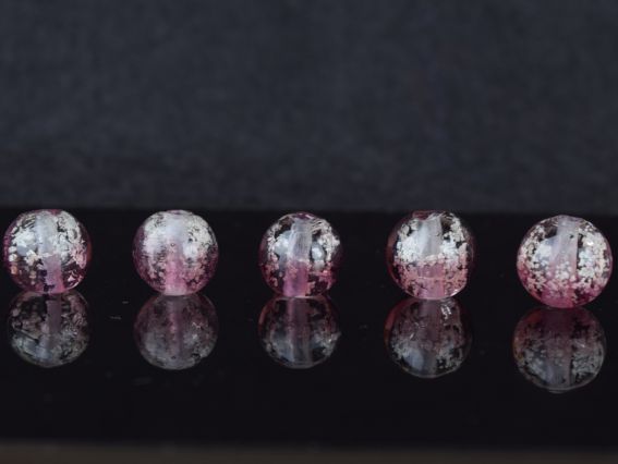 Lampwork бусина ШАР 12мм, Пузырьки , двухцвеная Пыльная роза с белым , светящаяся в темноте 1 шт