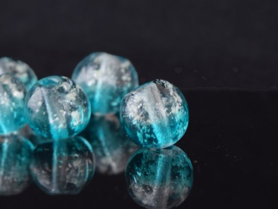 Lampwork бусина ШАР 12мм, Пузырьки , двухцвеная Бело-БИРЮЗОВАЯ, светящаяся в темноте 1 шт