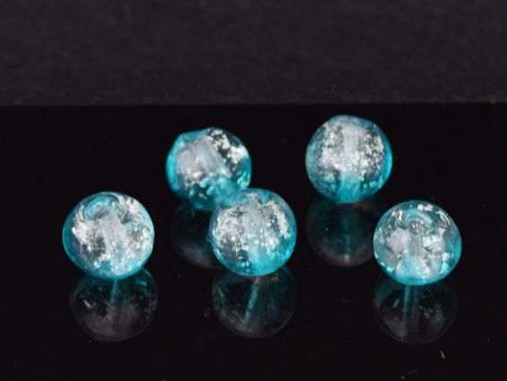 Lampwork бусина ШАР 12мм, Пузырьки , двухцвеная Бело-БИРЮЗОВАЯ, светящаяся в темноте 1 шт