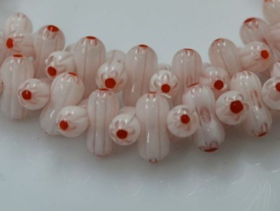 Бусины Millefiori Гантеля 11х5 мм, низка, белый с красным Бусины Millefiori Гантеля 11х5 мм, низка, белый с красным