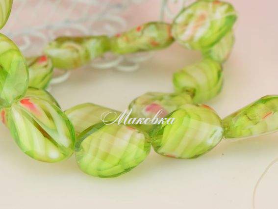 Бусина Миллефиори 13х18 мм овальная изогнутая с гранями, Салатовая,  1 шт Бусина Миллефиори 13х18 мм овальная изогнутая с гранями, Салатовая,  1 шт