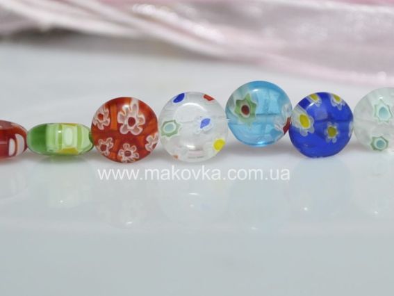 Бусины Millefiori Круг плоский 8 мм МУЛЬТИ, низка, ассорти Бусины Millefiori Круг плоский 8 мм МУЛЬТИ, низка, ассорти