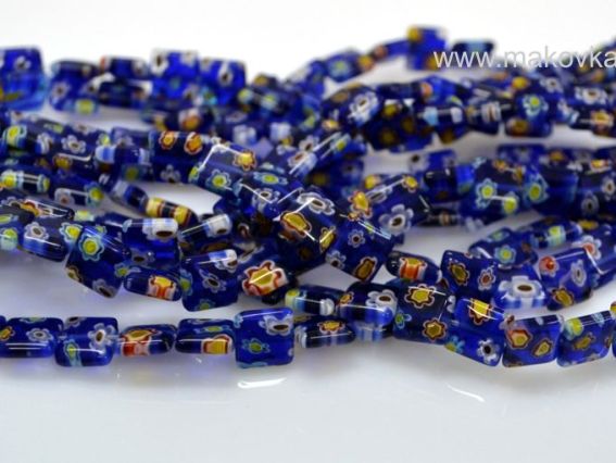Бусины Millefiori Квадрат плоский 8х8 мм, низка, синий Бусины Millefiori Квадрат плоский 8х8 мм, низка, синий