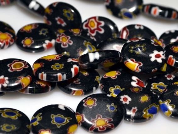 Бусины Millefiori Овал плоский 10х12 мм, низка, черный Бусины Millefiori Овал плоский 10х12 мм, низка, черный