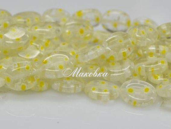 Бусины Millefiori Овал плоский 10х12 мм, низка, желтый светлый