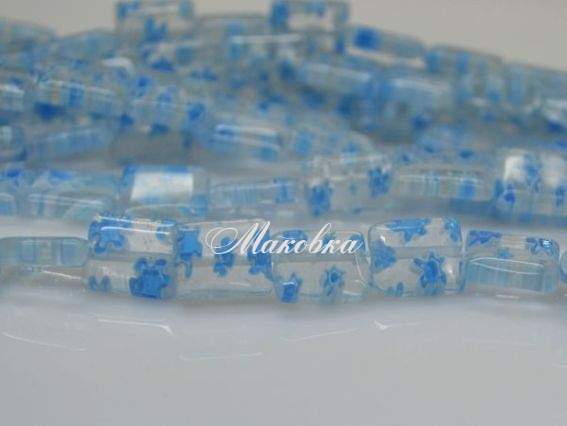 Бусины Millefiori Прямоугольные плоские 8х10 мм, низка, голубые