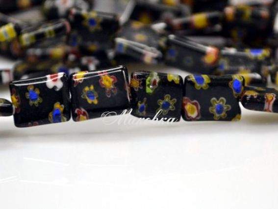 Бусины Millefiori Прямоугольные плоские 8х10 мм, низка, черные